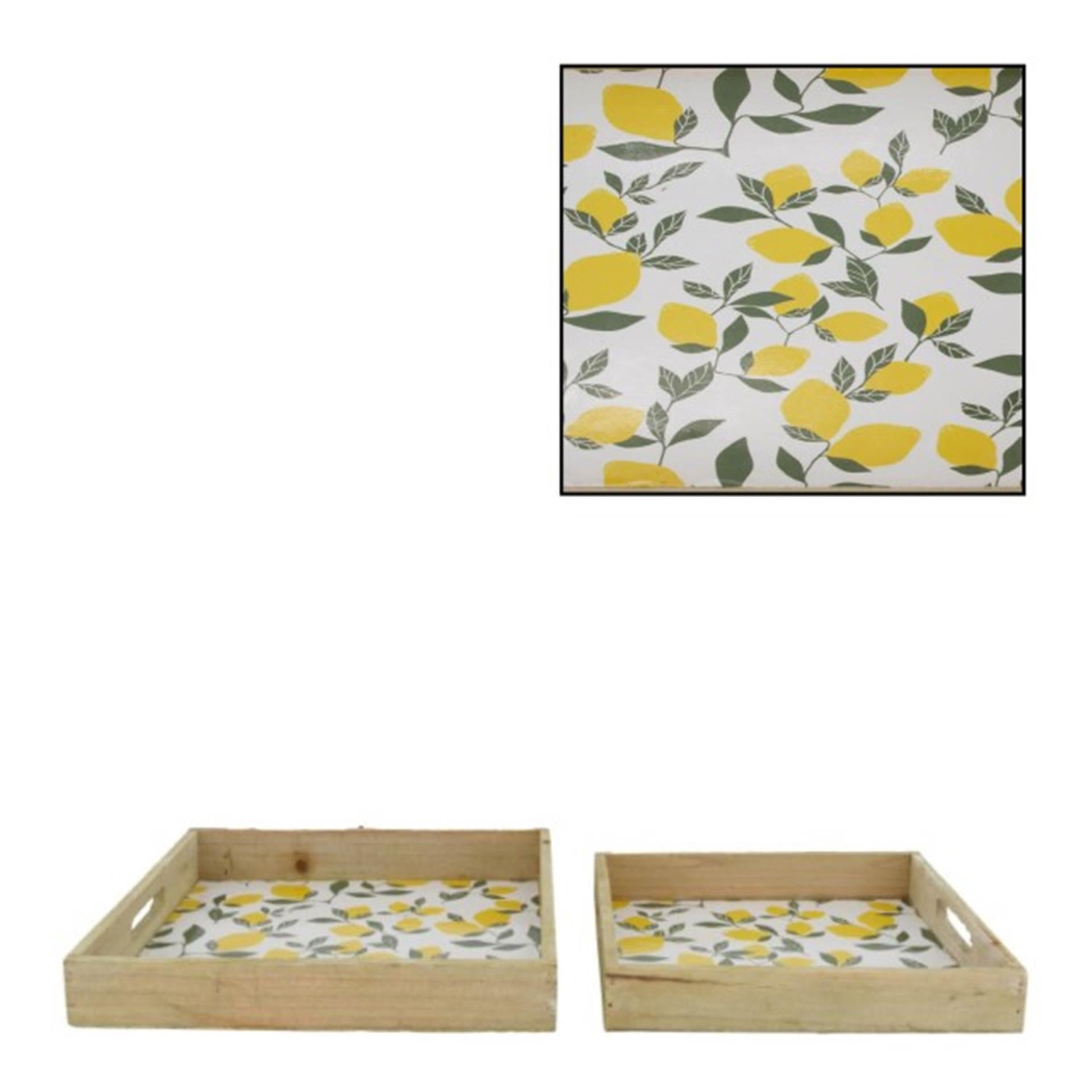 Dijk natural collections dienblad hout met print 2 stuks 27x27cm