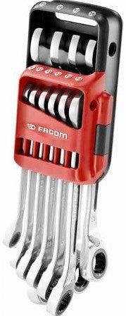 Facom set 10 anti slip steekringratelsleutels, metrisch, in houder - 467b.jp10pb