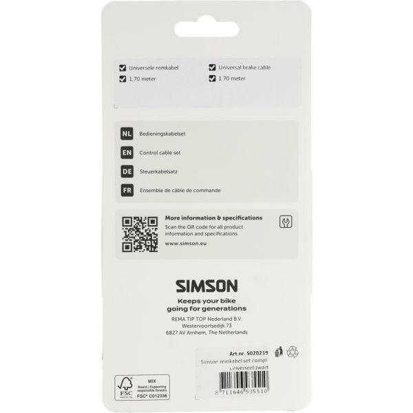 Simson remkabelset compleet universeel zwart