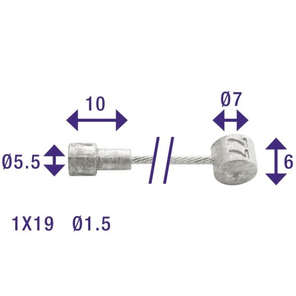 Rand Rem binnenkabel 2250 mm met 2 nippels