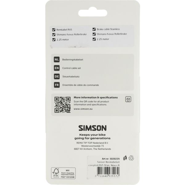 Simson remkabelset compleet shimano nexus rollerbr. rvs zwart