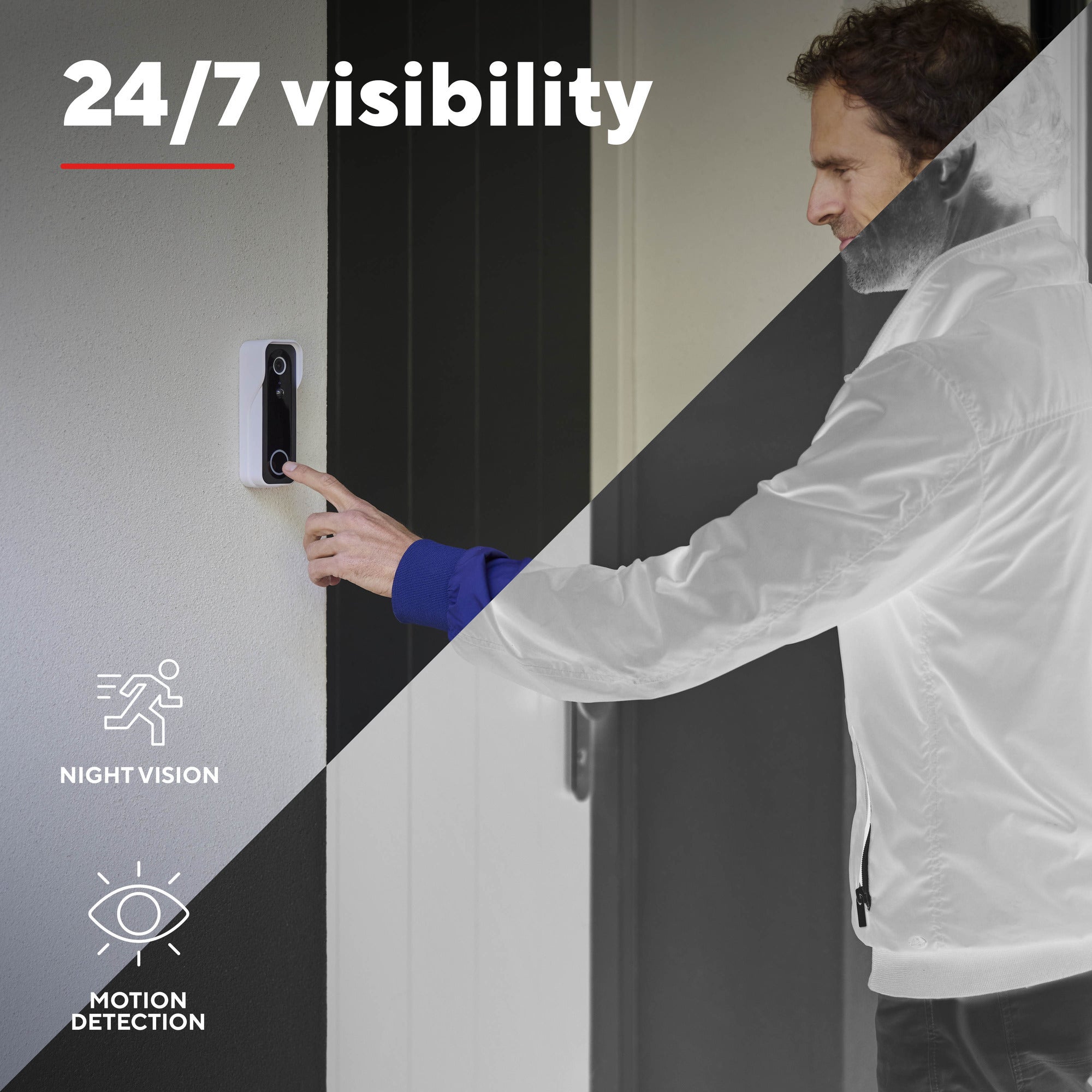 Trust draadloze video deurbel - doorcam-3000 - accu oplaadbaar met usb-c - 2k 3mp - geen abonnementskosten - inclusief chime - deurbel met camera - wit