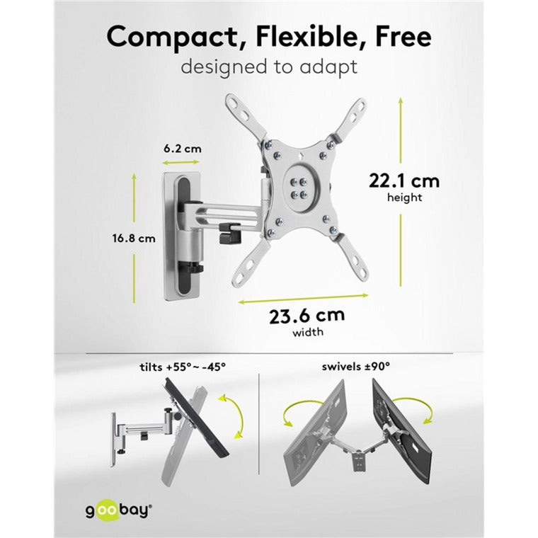 Goobay tv wall mount caravan fullmotion (m), 13 to 43 inch wandmontage (zilver)