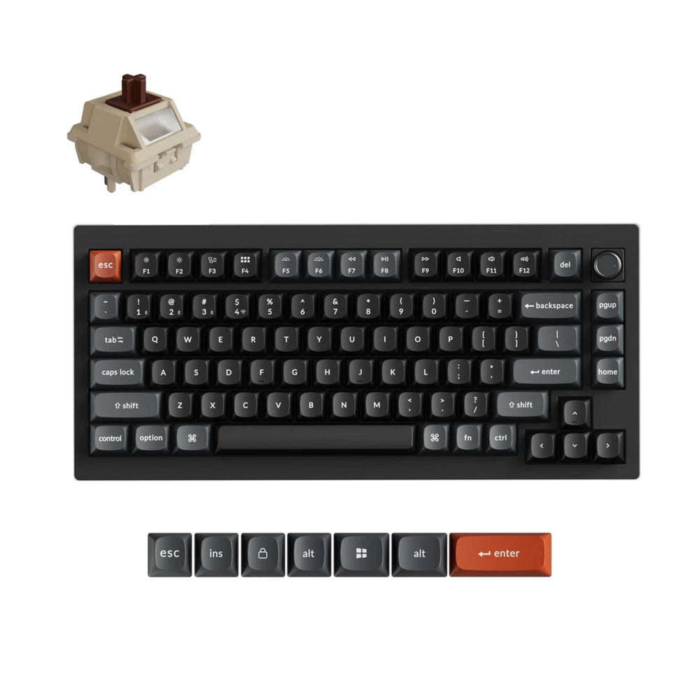 Keychron v1 ultra 8k wireless custom mechanical keyboard (zwart, us lay-out (qwerty), silk pom brown, 75%, rgb, hot swap, 2.4 ghz | bluetooth 5.3 | usb-c)