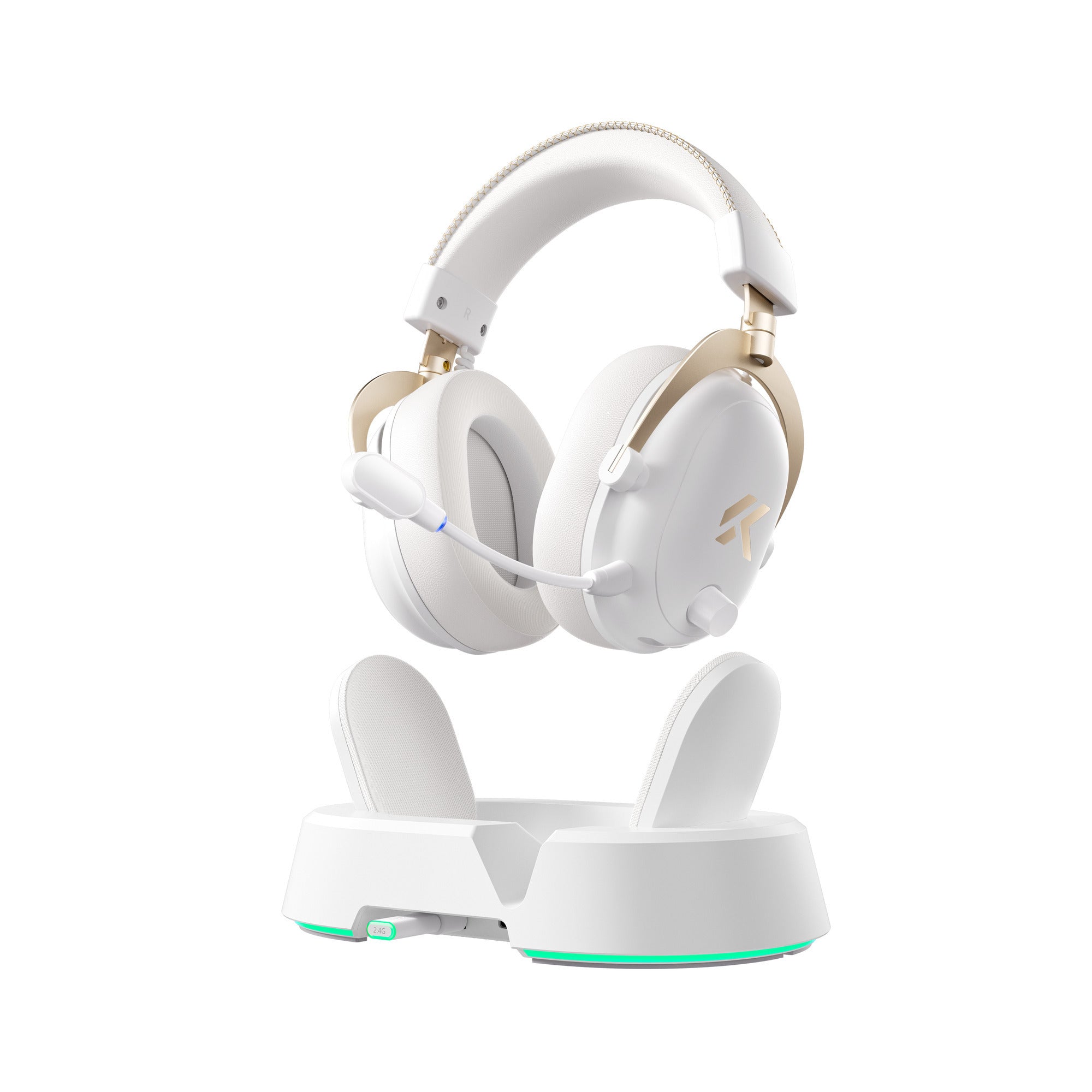 Mchose v9 turbo+ magnetic wireless over-ear gaming headset (hoogglans wit goud, nintendo switch, playstation 4, playstation 5, mobiel, pc, 2.4g bluetooth usb)