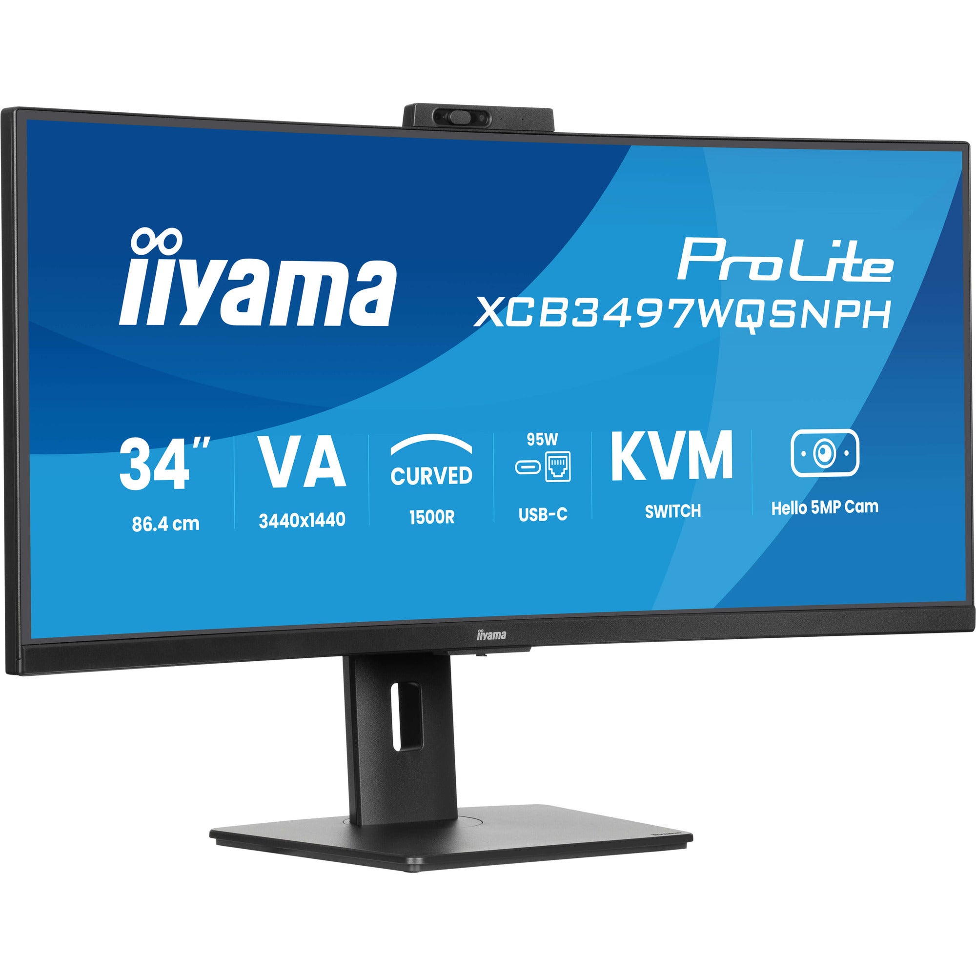 Iiyama prolite xcb3497wqsnph-b1 34 curved ultrawide monitor (zwart, 2x hdmi, displayport, 2x usb-a, 4x usb-c, rj-45)