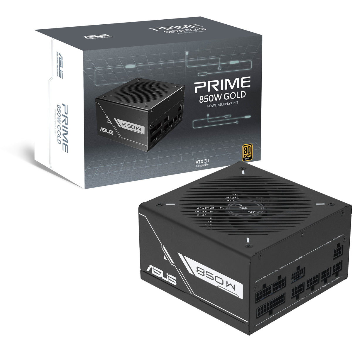 Asus prime gold black edition modulaire 850 watt voeding (zwart, 1x 12v-2x6, 3x pcie)