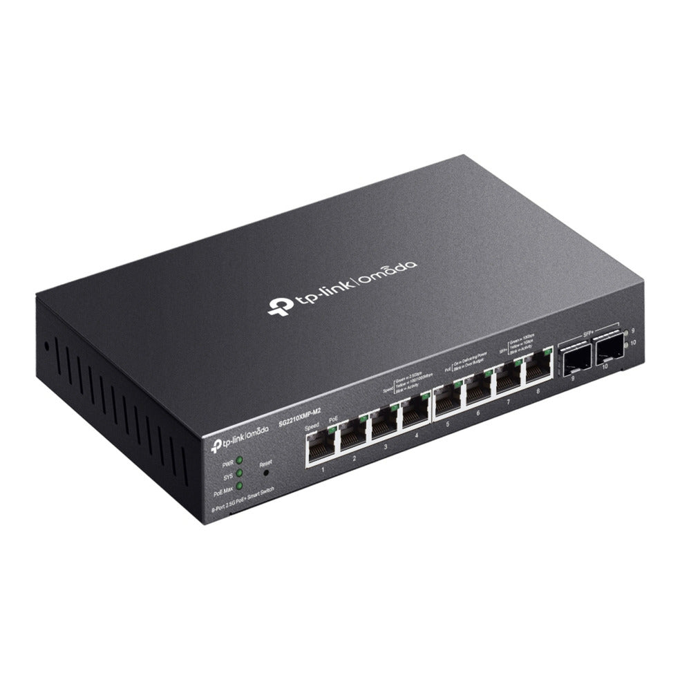 Tp-link omada sg2210xmp-m2 8-poorts 2.5gbase-t smart switch (zwart, 8x poe+, 2x 10ge sfp+)