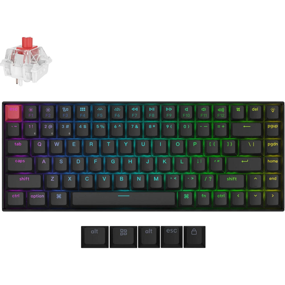 Keychron k2 qmk-h1 rgb mechanisch toetsenbord (zwart, us lay-out (qwerty), super red, 75%, rgb leds, cherry double-shot pbt, hot swap, bluetooth 5.2 | usb-c)
