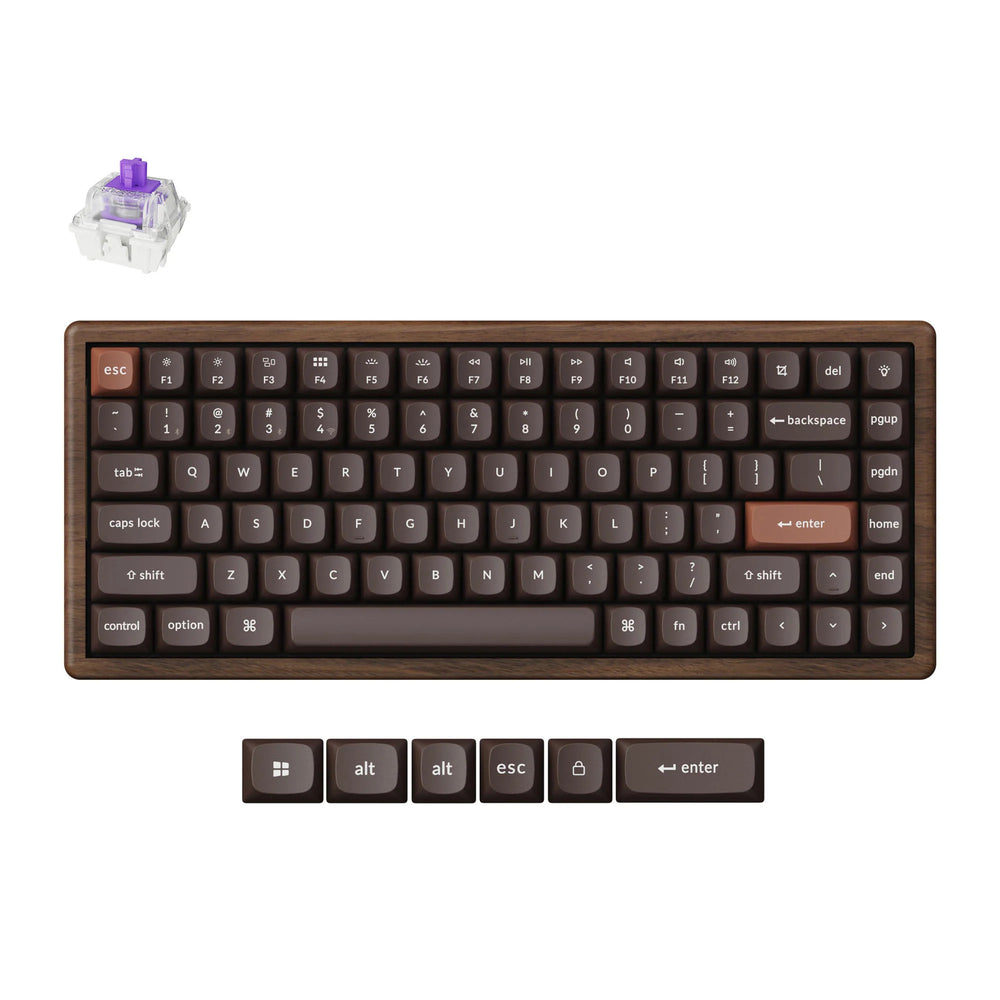 Keychron k2he all-wood special edition mechanisch toetsenbord (houtkleur, us lay-out (qwerty), gateron double-rail magnetic nebula, 75%, gateron double-rail magnetic, osa pbt double-shot, hot swap, bluetooth 5.2 | usb-c)
