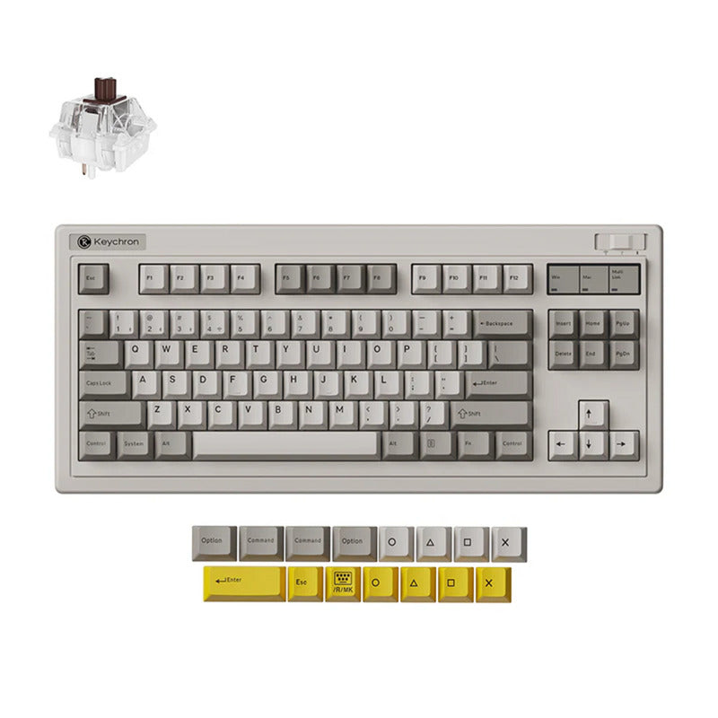 Keychron r3-m3 qmk wireless mechanical keyboard (grijs, us lay-out (qwerty), super brown, 80% (tkl), rgb, cherry pbt, hot swap, 2.4 ghz bluetooth 5.3 usb-c)
