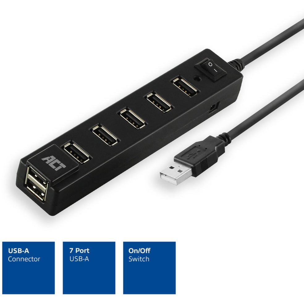 ACT Connectiviteit USB Hub 7 poort met aanen uit schakelaar