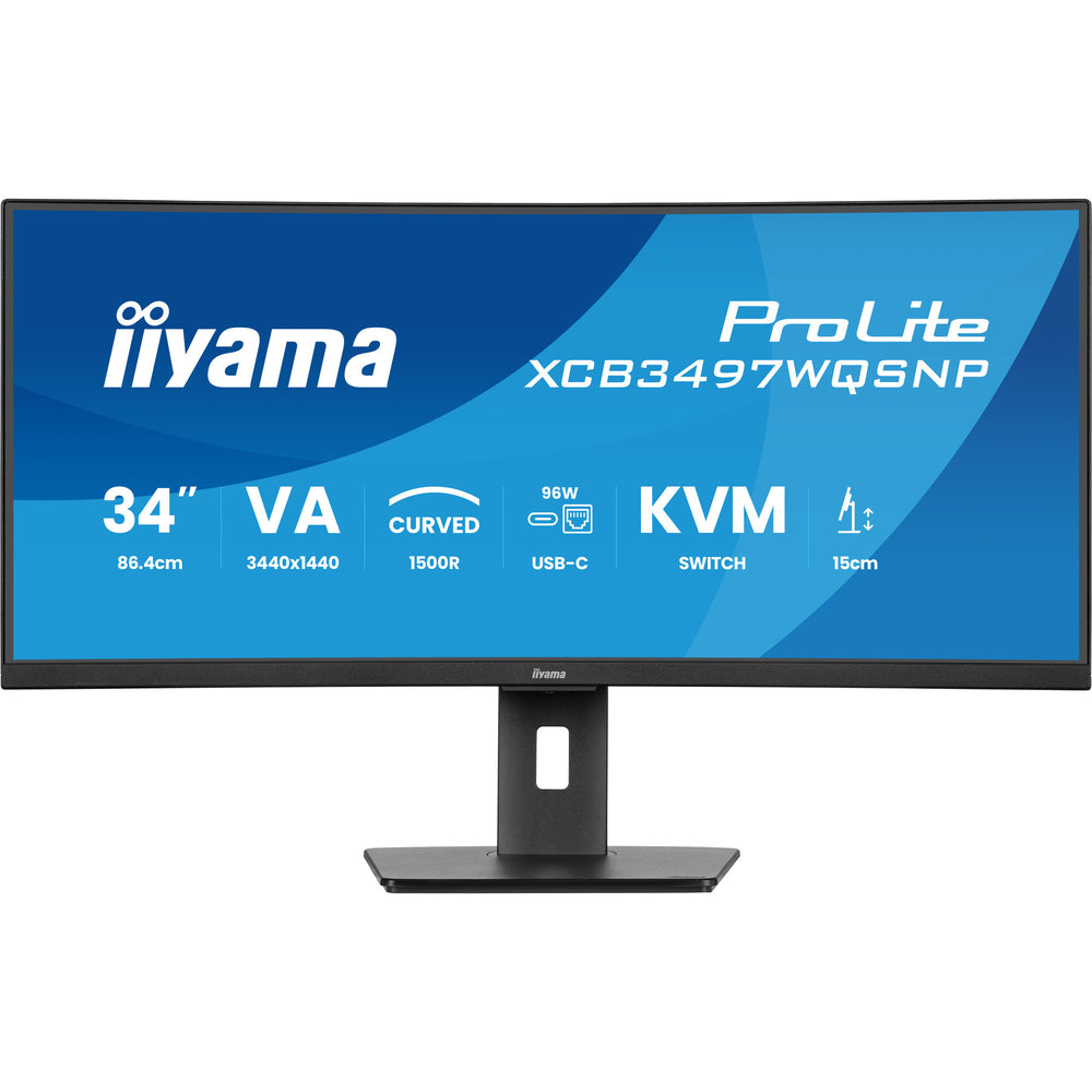 Iiyama prolite xcb3497wqsnp-b1 34 curved ultrawide monitor (zwart, 2x hdmi, displayport, 2x usb-a, 3x usb-c, rj-45)