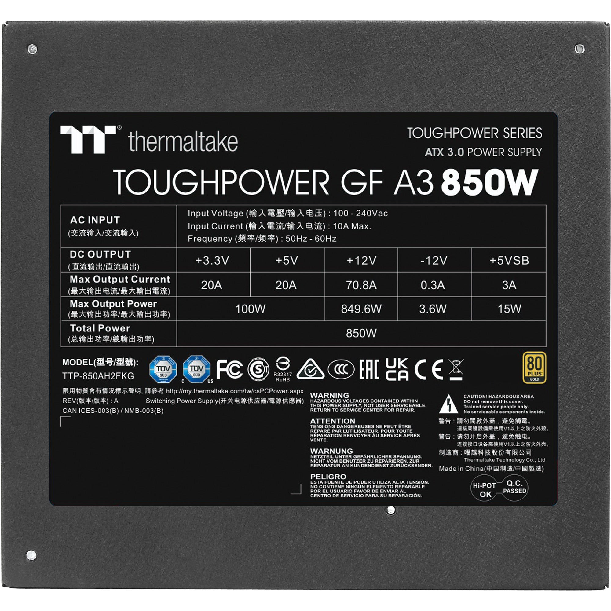 Thermaltake toughpower gf a3 gold - tt premium edition modulaire 850 watt voeding (zwart, 4x pcie)