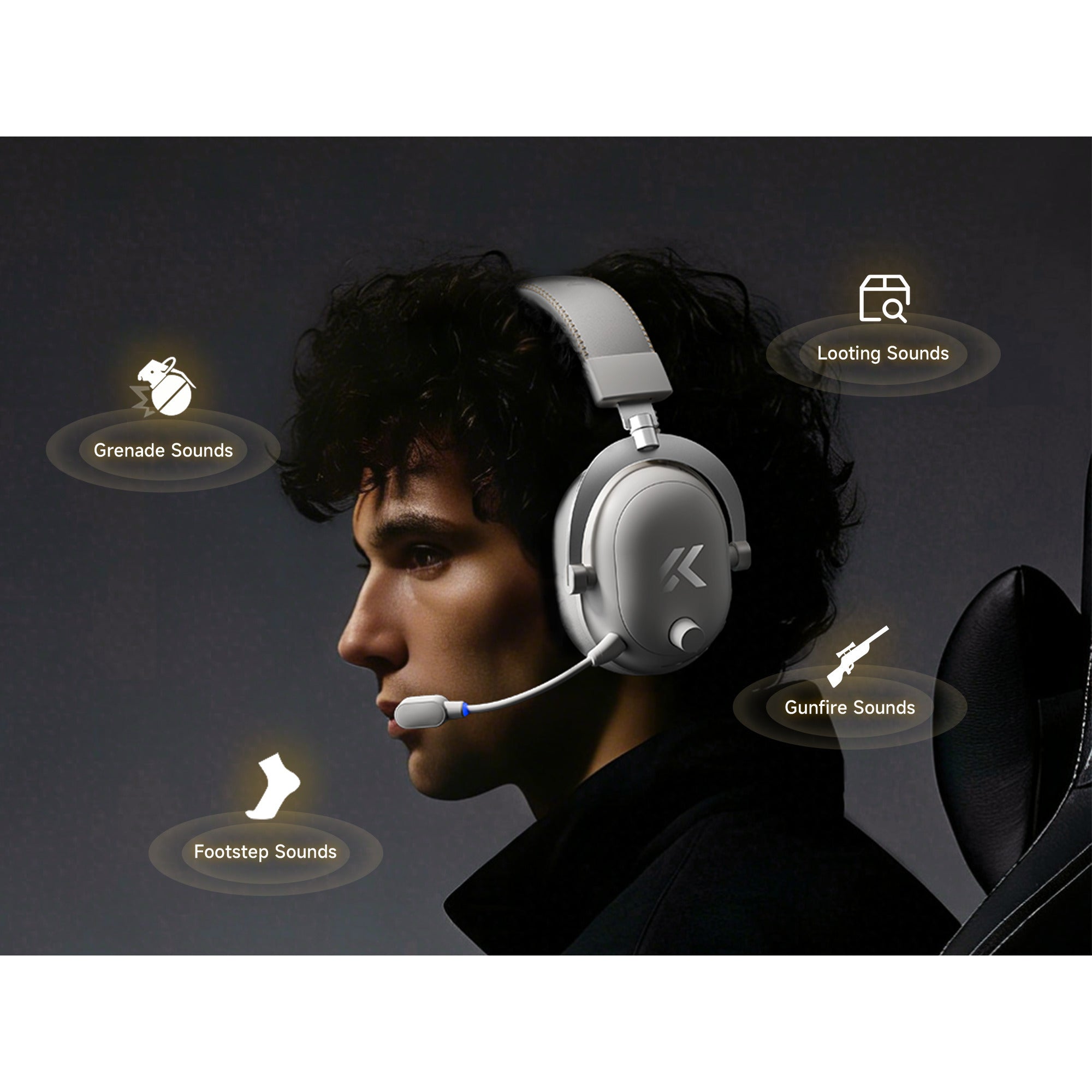 Mchose v9 turbo+ magnetic wireless over-ear gaming headset (hoogglans wit goud, nintendo switch, playstation 4, playstation 5, mobiel, pc, 2.4g bluetooth usb)