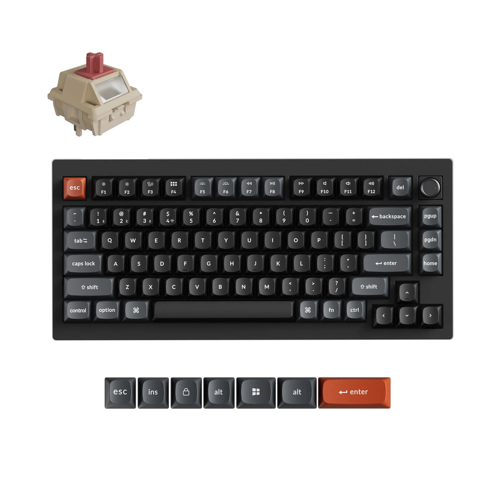 Keychron v1 ultra 8k wireless custom mechanical keyboard (zwart, us lay-out (qwerty), silk pom red, 75%, rgb, hot swap, 2.4 ghz | bluetooth 5.3 | usb-c)