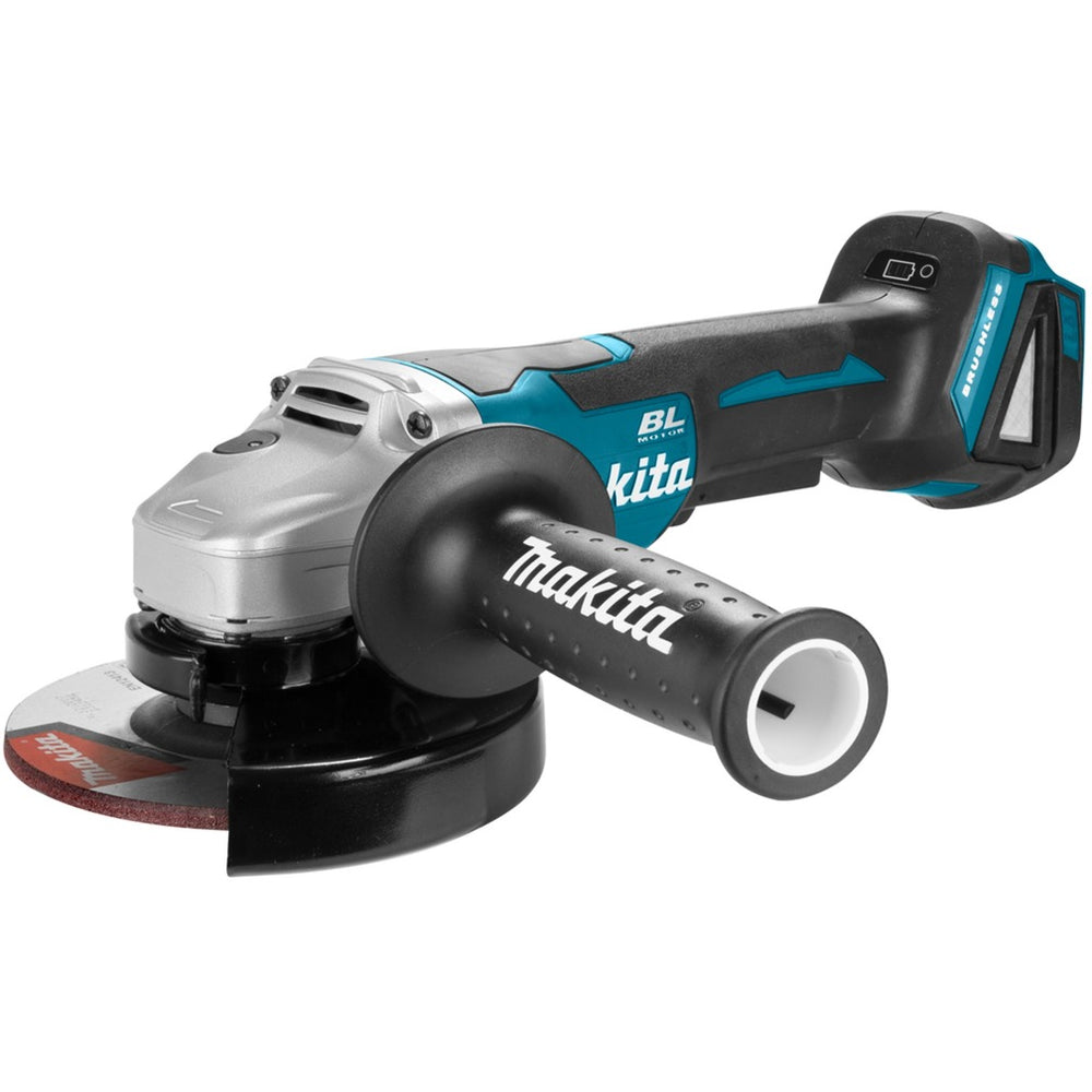 Makita 18 v haakse slijper 125 mm dga505zj (blauw zwart, accu's en lader niet inbegrepen | in mbox | veiligheidsschakelaar)