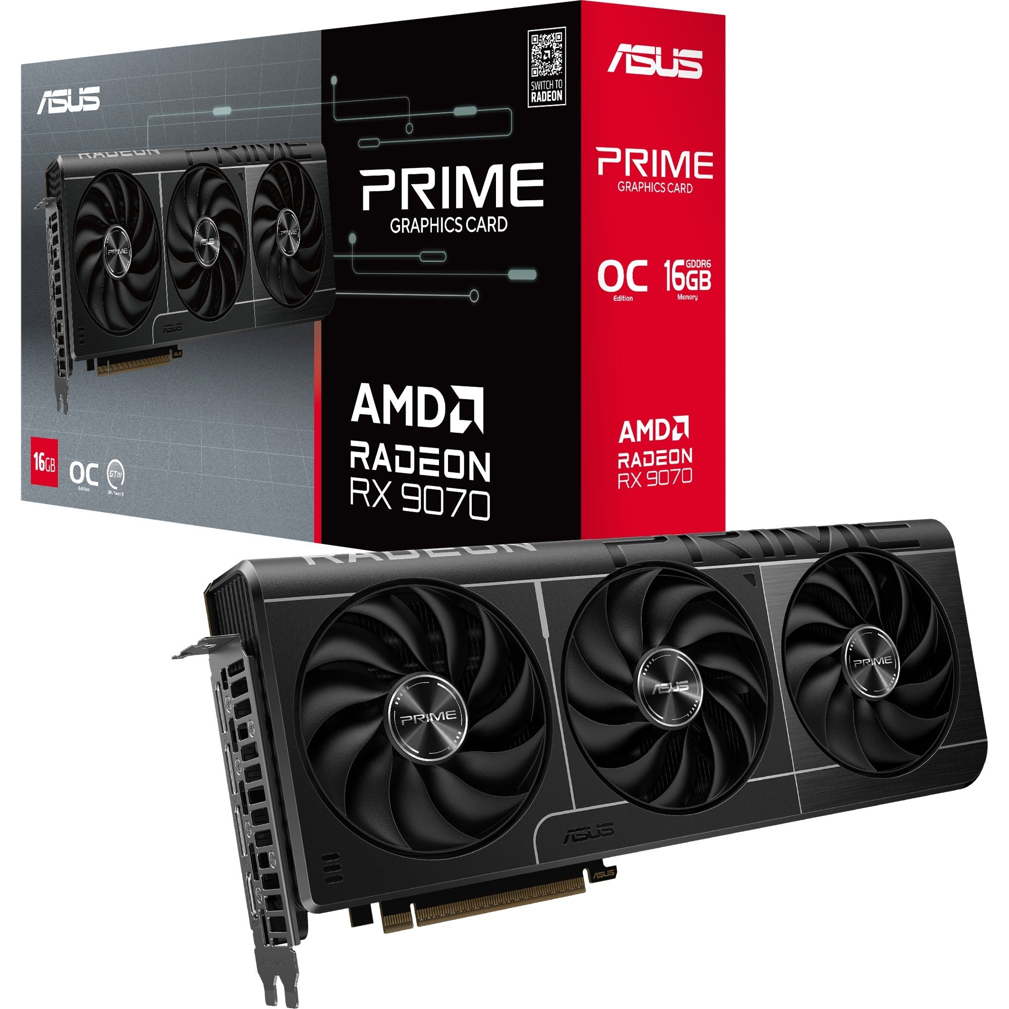 Asus prime radeon rx 9070 oc grafische kaart (grijs, 3x displayport, 1x hdmi, rdna4)
