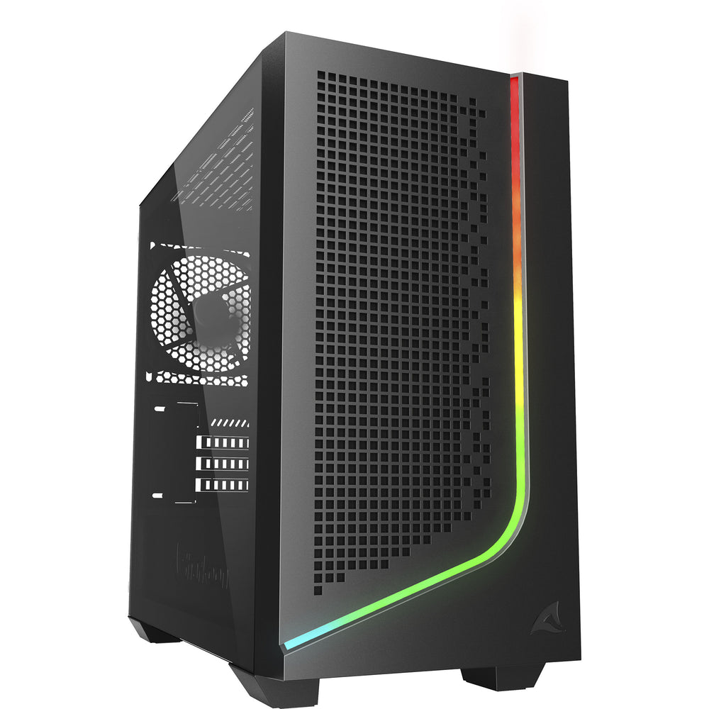 Sharkoon j1000 argb midi tower behuizing (zwart | 3x usb-a | rgb | tempered glass)