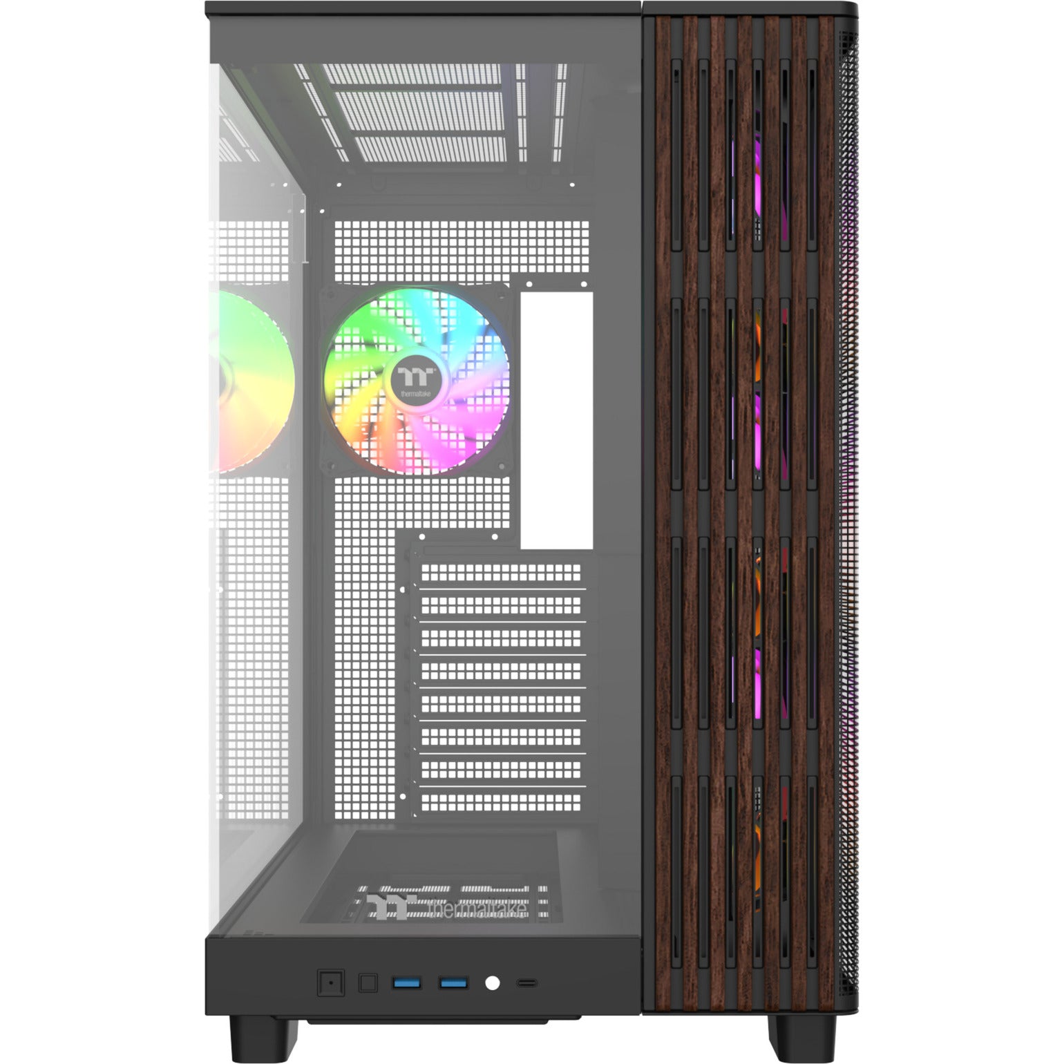 Thermaltake view 380 xl ws argb midi tower behuizing (zwart houtkleur | 2x usb-a | 1x usb-c | rgb | tempered glass)