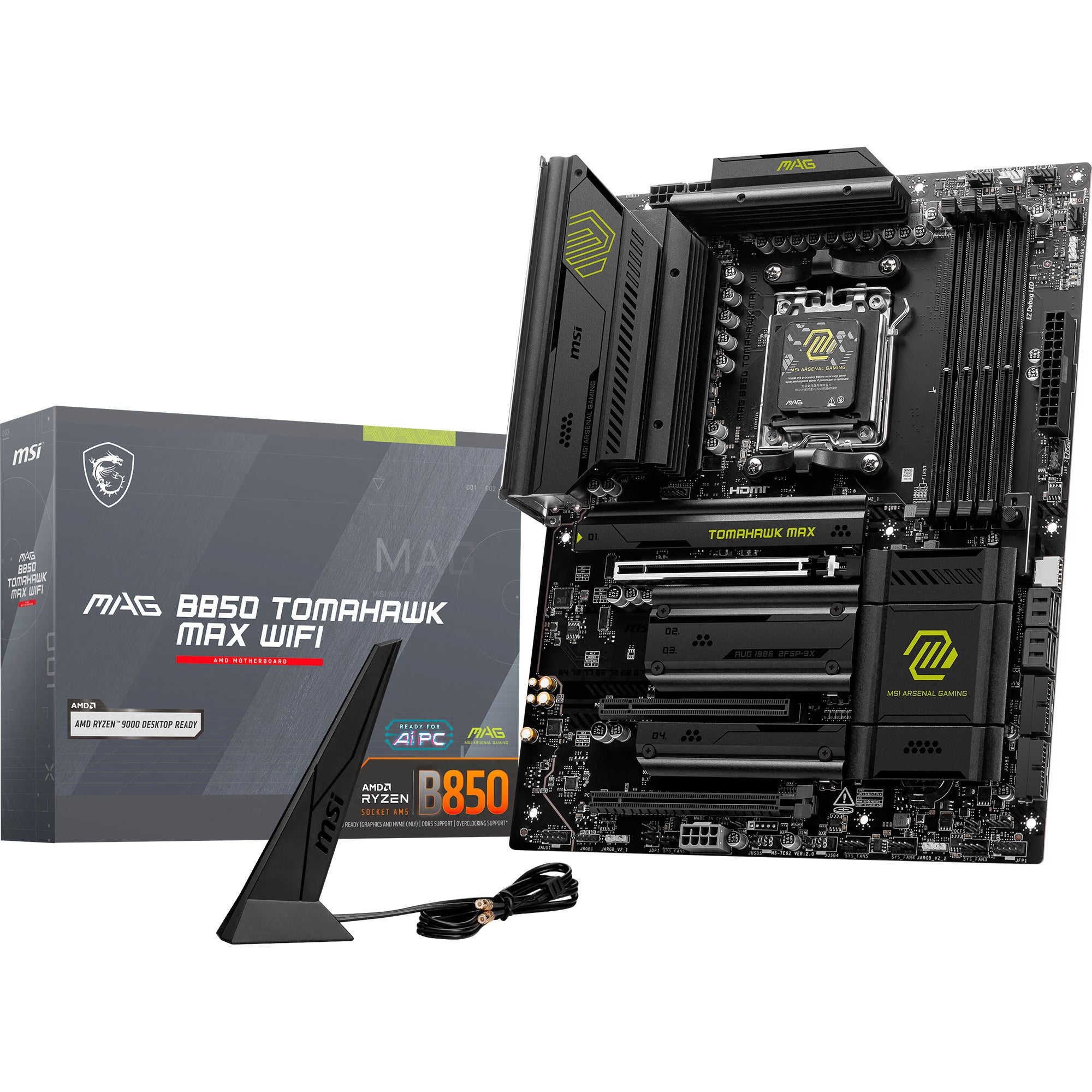 Msi mag b850 tomahawk max wifi socket am5 moederbord (raid, 5gb-lan, wi-fi 7, bt, sound, atx)