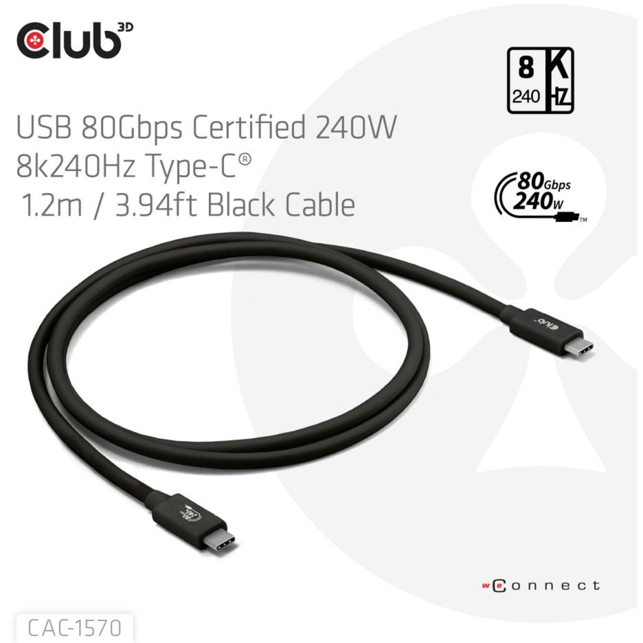 Club 3D USB-C 80Gbps gecertificeerd 240W 8k 240Hz
