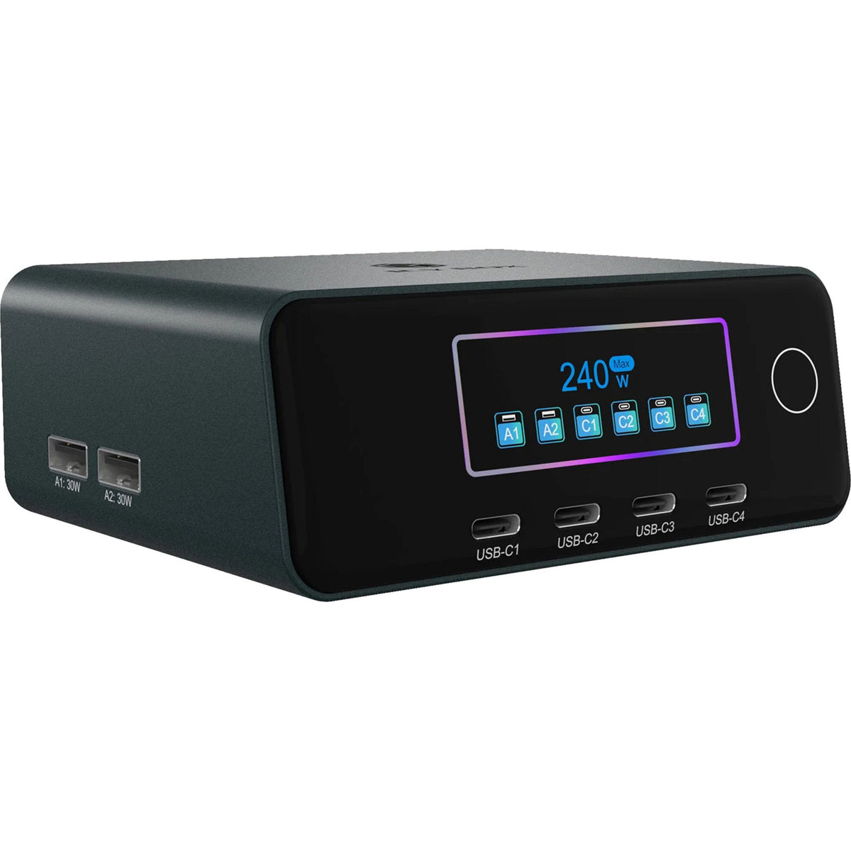 Icy box 240w gan oplaadstation (zwart, 4x usb-c, 2x usb-a)