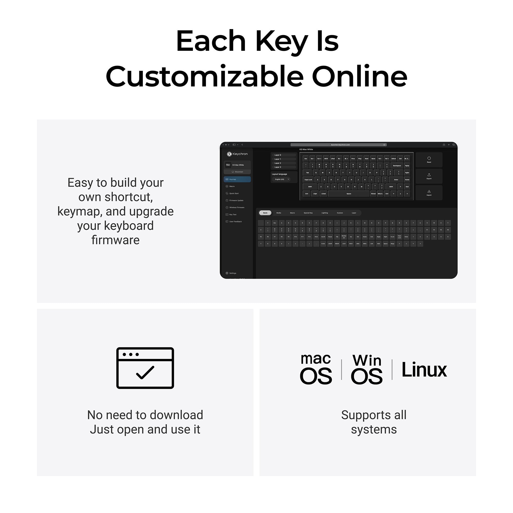 Keychron k3 max-h1w all-wood special edition rgb mechanisch toetsenbord (houtkleur, us lay-out (qwerty), milk pom red, 75%, rgb leds, double-shot pbt, hot swap, 2.4ghz | bluetooth 5.1 | usb-c)