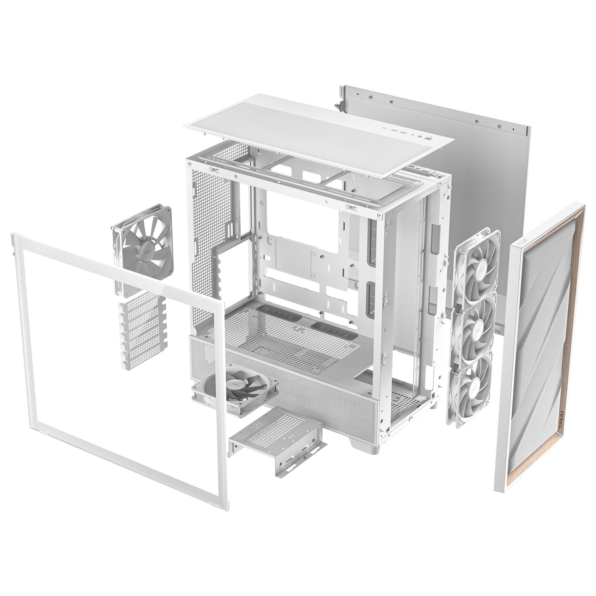 Antec flux midi tower behuizing (wit | 2x usb-a | 1x usb-c | tempered glass)
