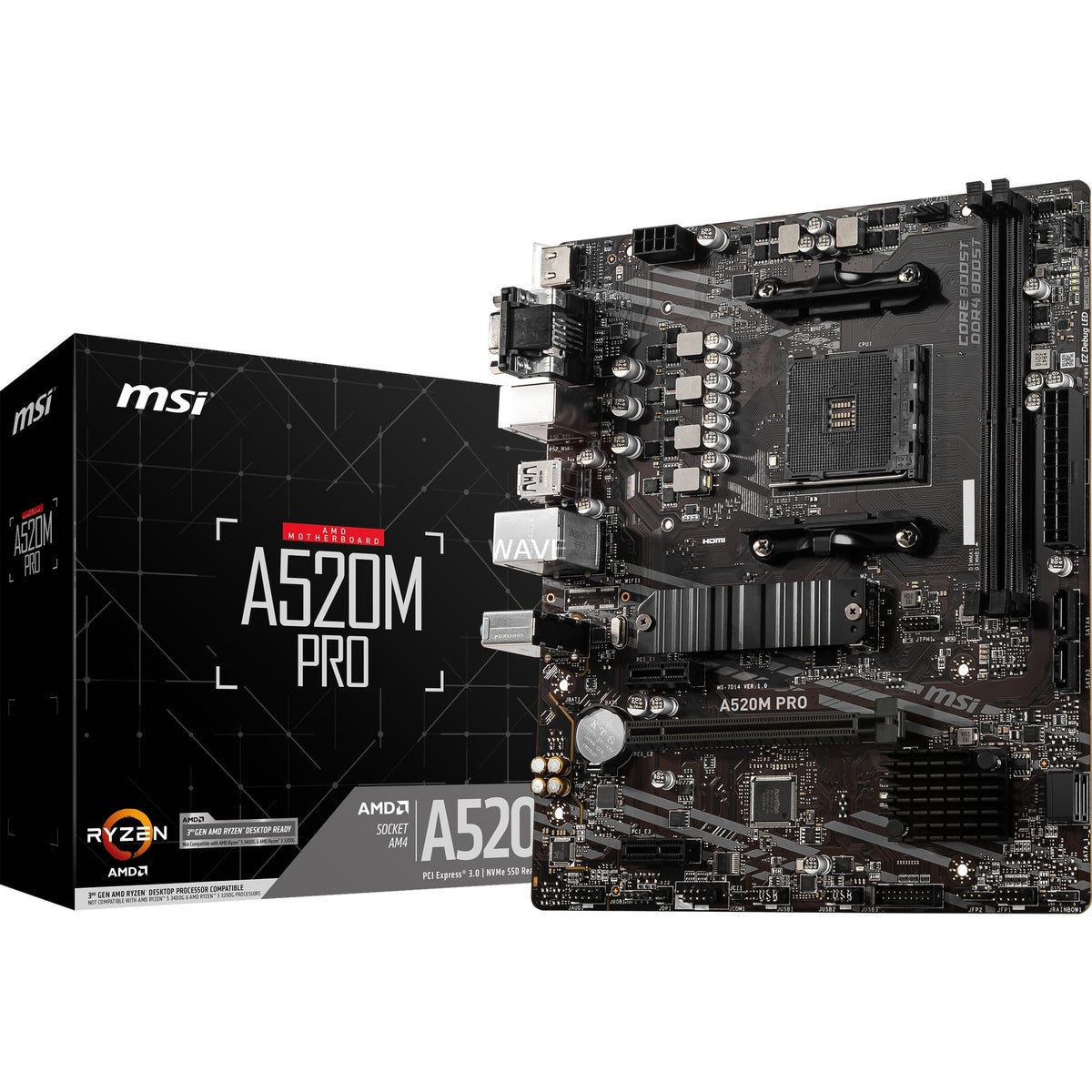Msi a520m pro socket am4 moederbord (raid, gb-lan, sound, µatx)
