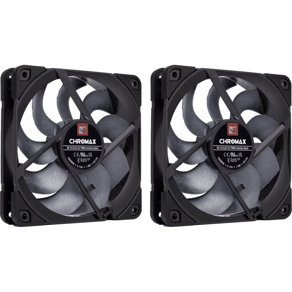 Noctua nf-a12x25 g2 pwm sx2-pp chromax.black case fans (zwart, 2 stuks, 120 x 120 x 25 mm)