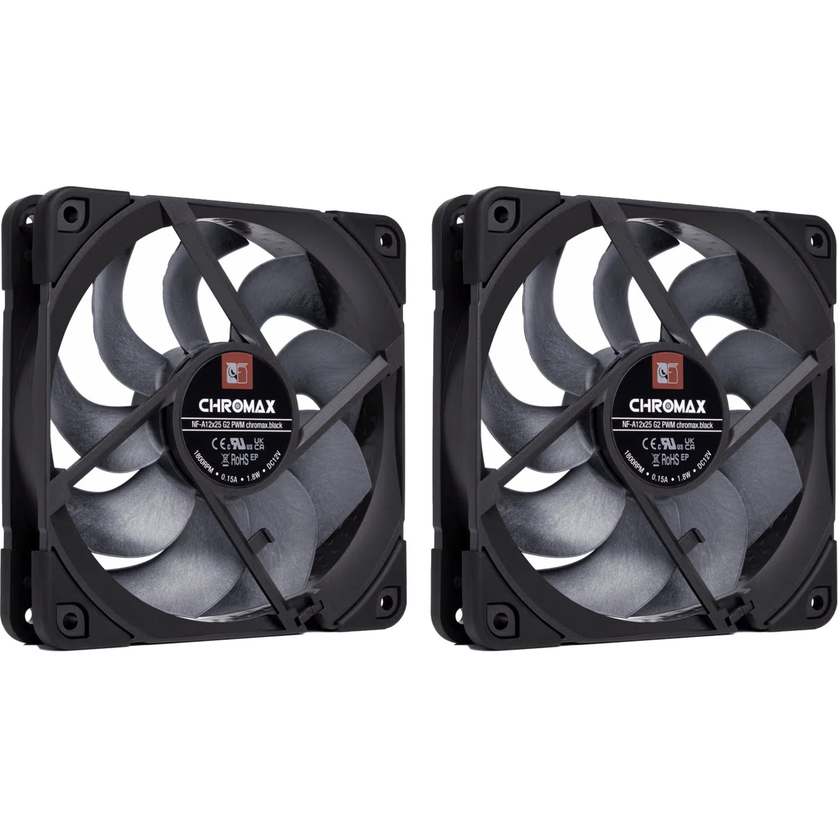 Noctua nf-a12x25 g2 pwm sx2-pp chromax.black case fans (zwart, 2 stuks, 120 x 120 x 25 mm)