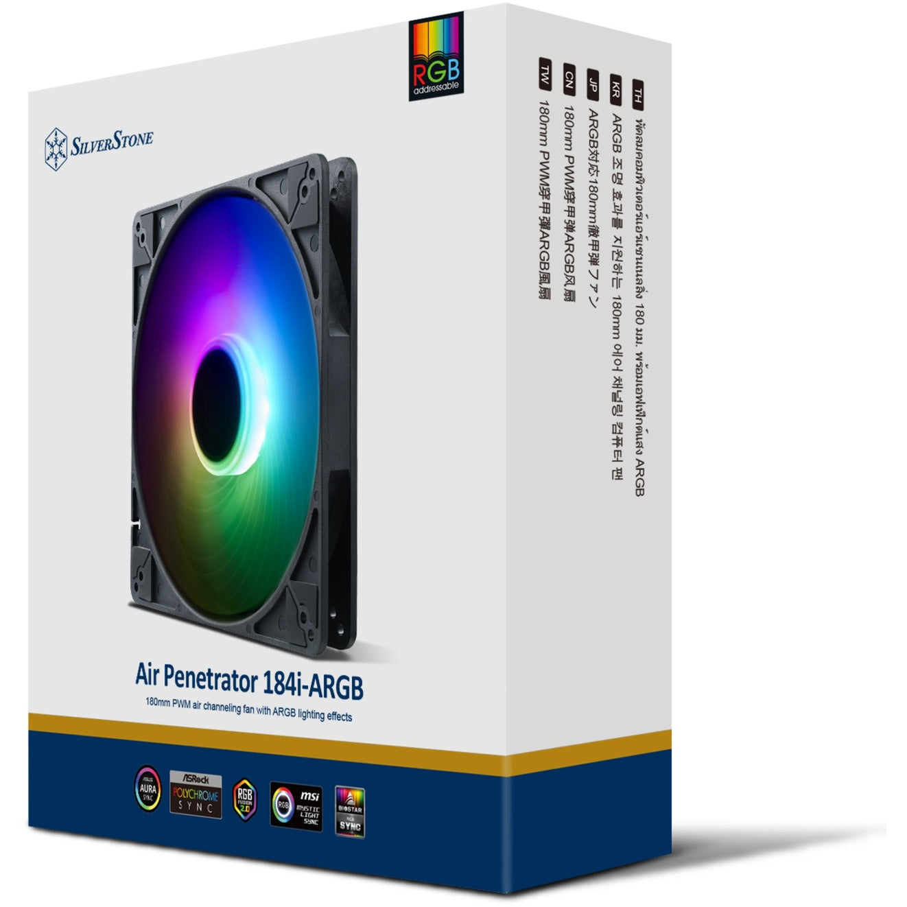 Silverstone air penetrator 184i argb case fan (zwart, 180 x 180 x 32 mm, pwm)