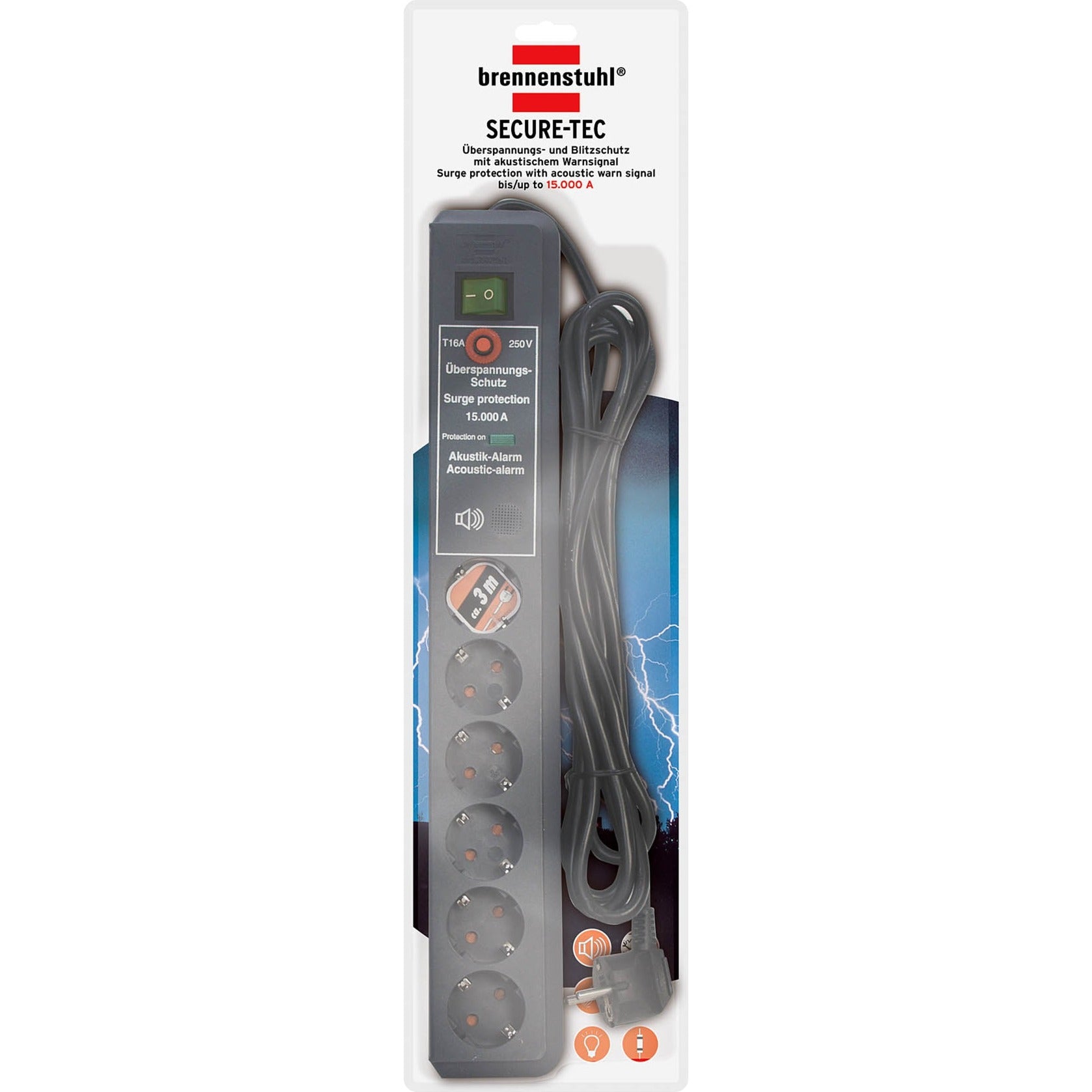 Brennenstuhl Brennenstuhl Secure-Tec 19500A + overspanningsbeveiliging 6x