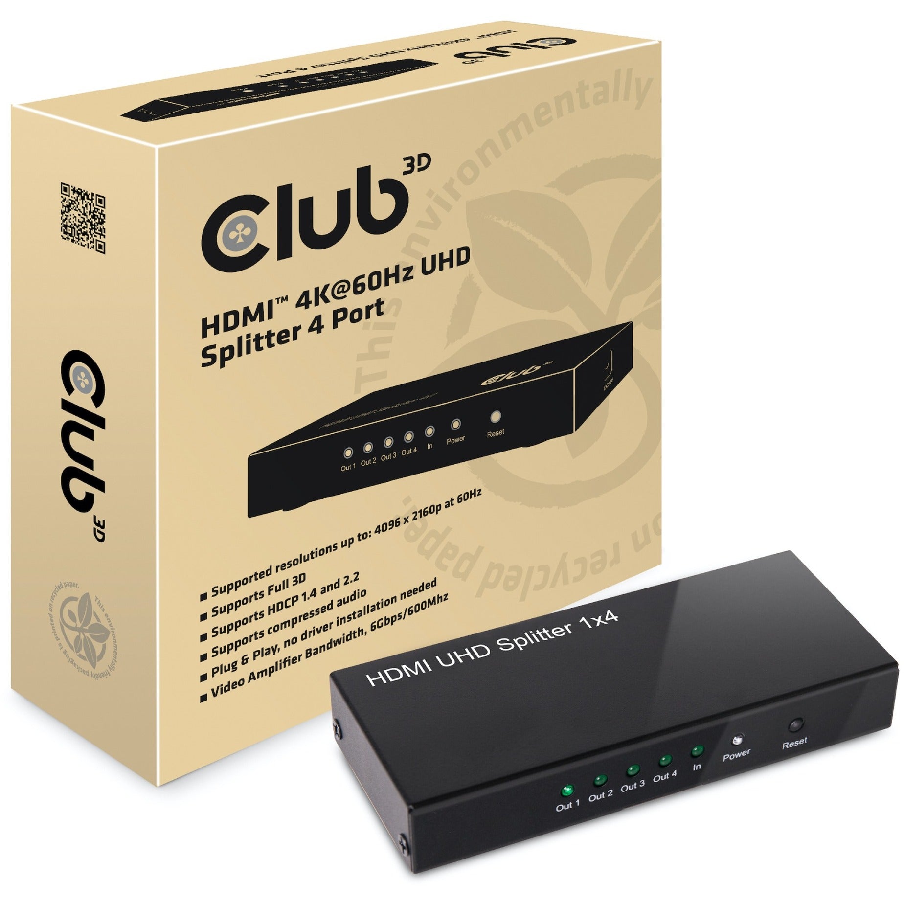 Club 3D Club 3D HDMI 2.0 UHD-splitter 4 poorten