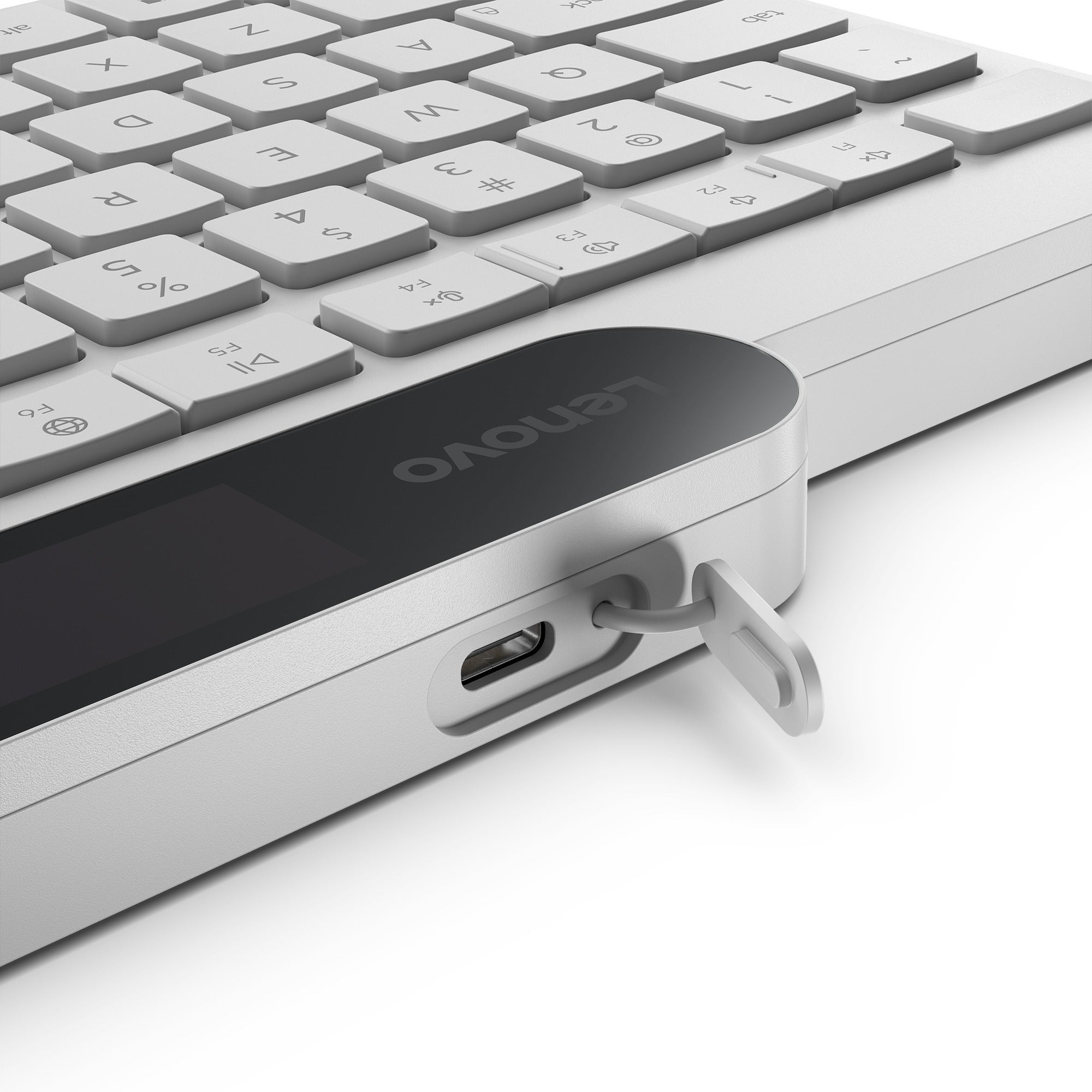Lenovo 800 self-charging bluetooth keyboard (wit, us lay-out (qwerty), plunger, 100%, plunger switch, bluetooth 5.1, usb-c)