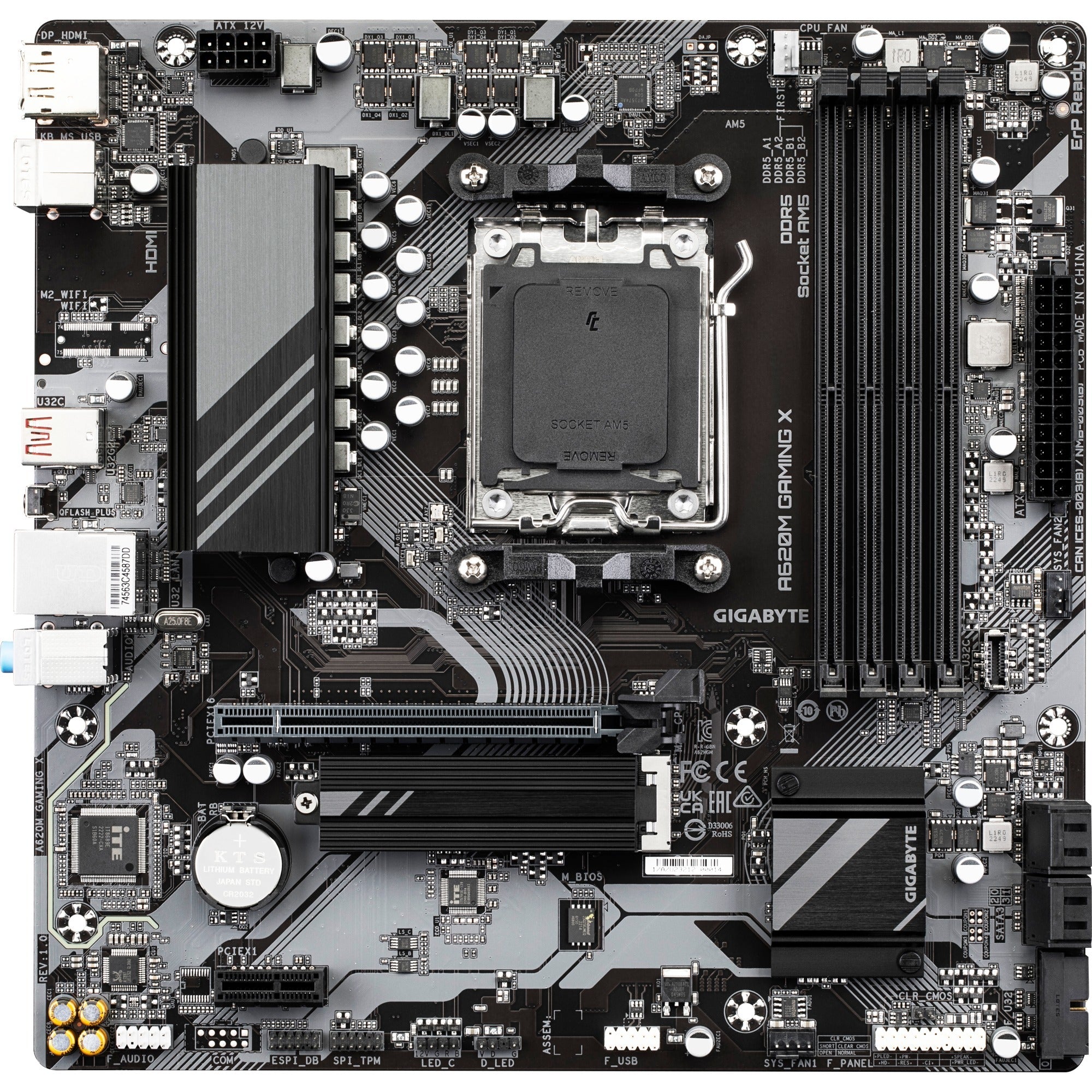 Gigabyte a620m gaming x (rev. 1.0) socket am5 moederbord (zwart grijs, raid, gb-lan, sound, µatx)