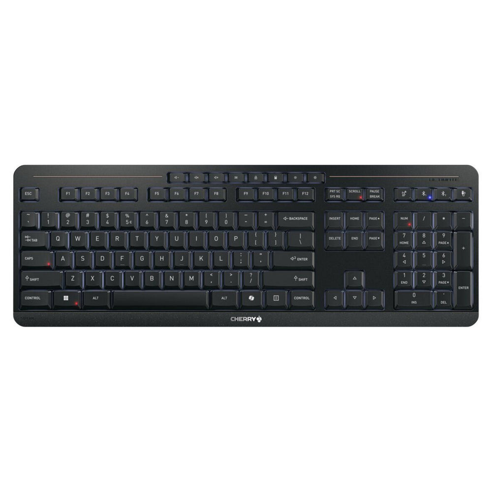 Cherry stream keyboard ultimate (zwart, us lay-out (qwerty), sx-schaartechnologie, 100%, white leds, abs, 2.4 ghz bluetooth usb)