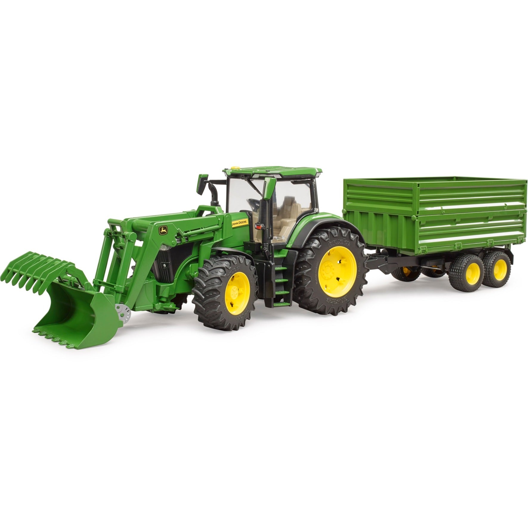 Bruder john deere 7r 350 met frontlader en transportaanhanger modelvoertuig (03155)