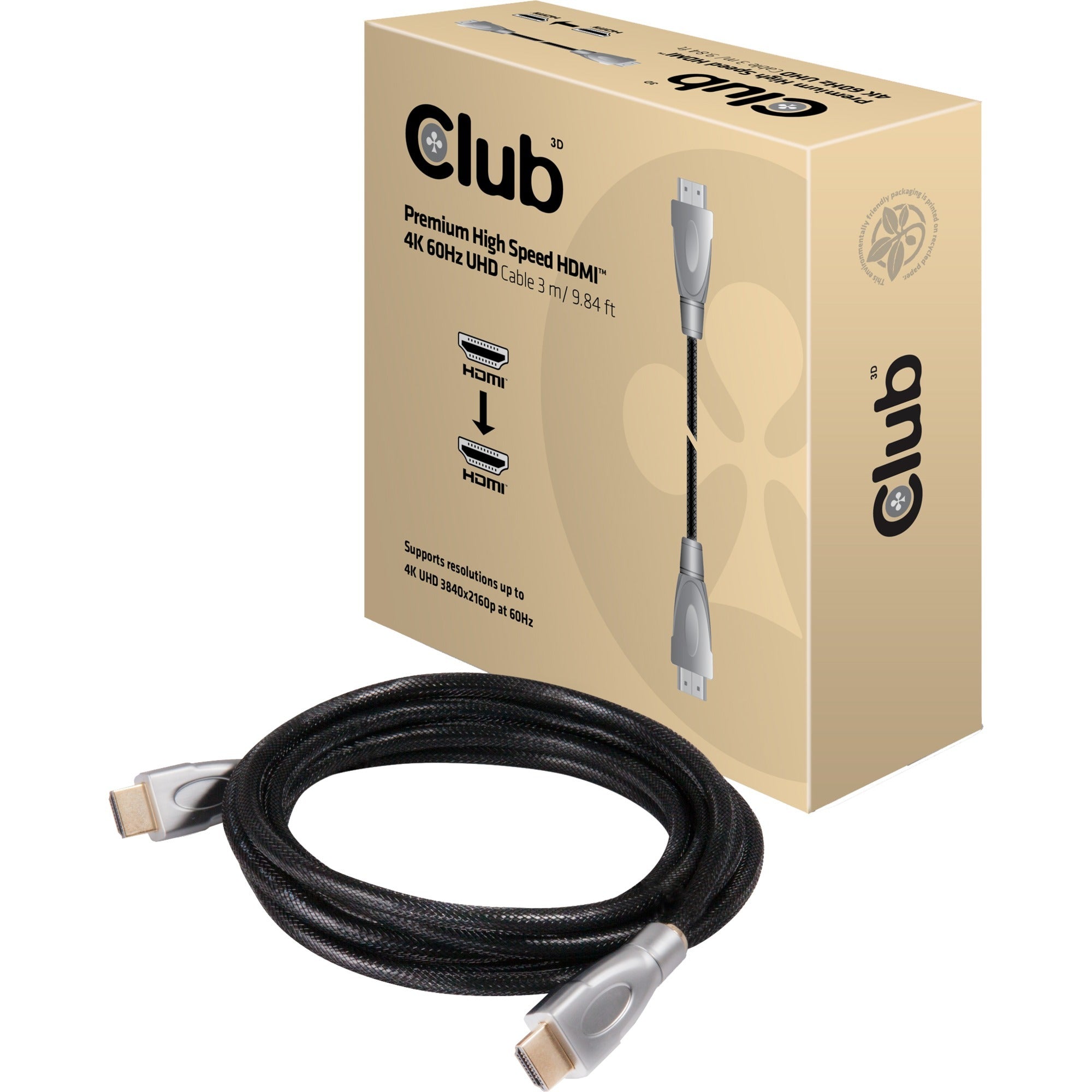 Club 3d premium high speed hdmi 2.0 kabel (3 meter, 4k)