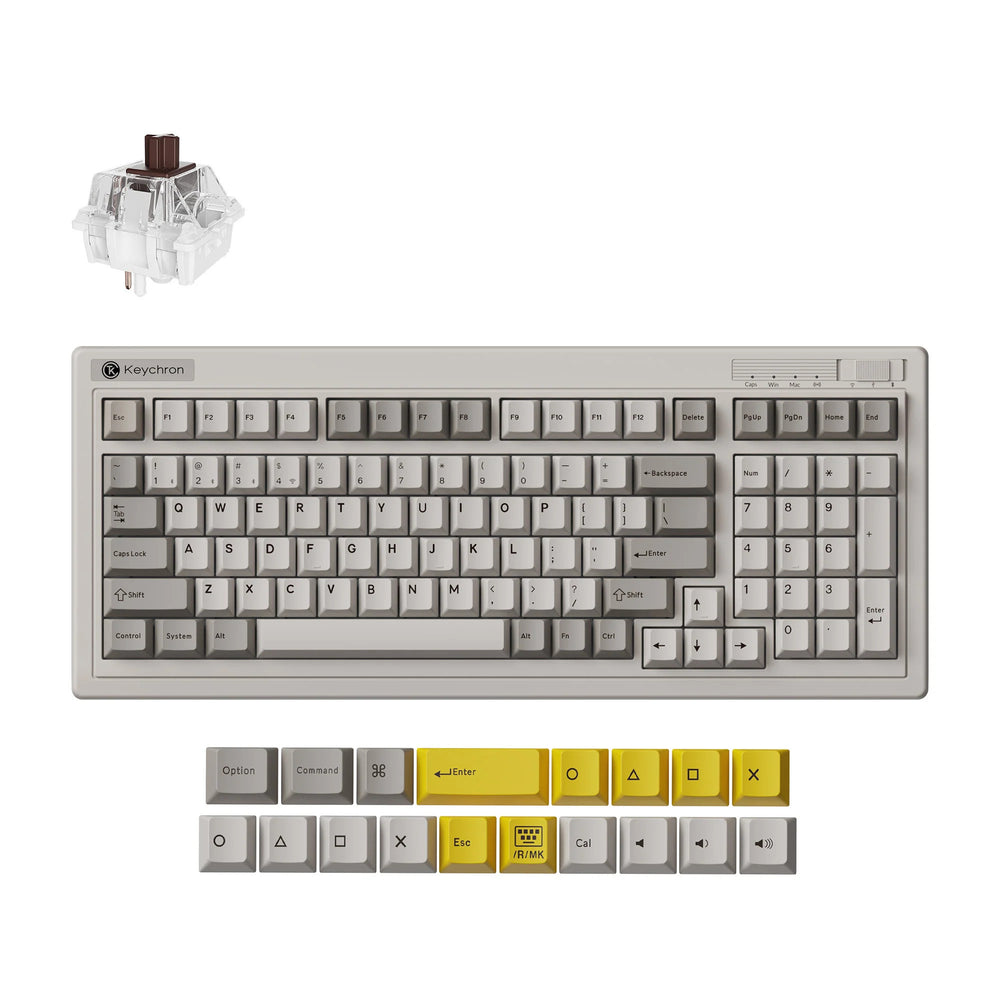 Keychron r5-m3 qmk wireless mechanical keyboard (grijs, us lay-out (qwerty), super brown, 96%, rgb, cherry pbt, hot swap, 2.4 ghz bluetooth 5.3 usb-c)