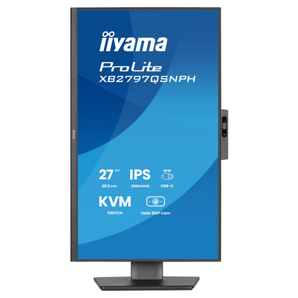 Iiyama prolite xb2797qsnph-b1 27 monitor (zwart, 1x displayport, 1x hdmi, 3x usb-c, 2x usb-a, 1x rj-45, webcam)