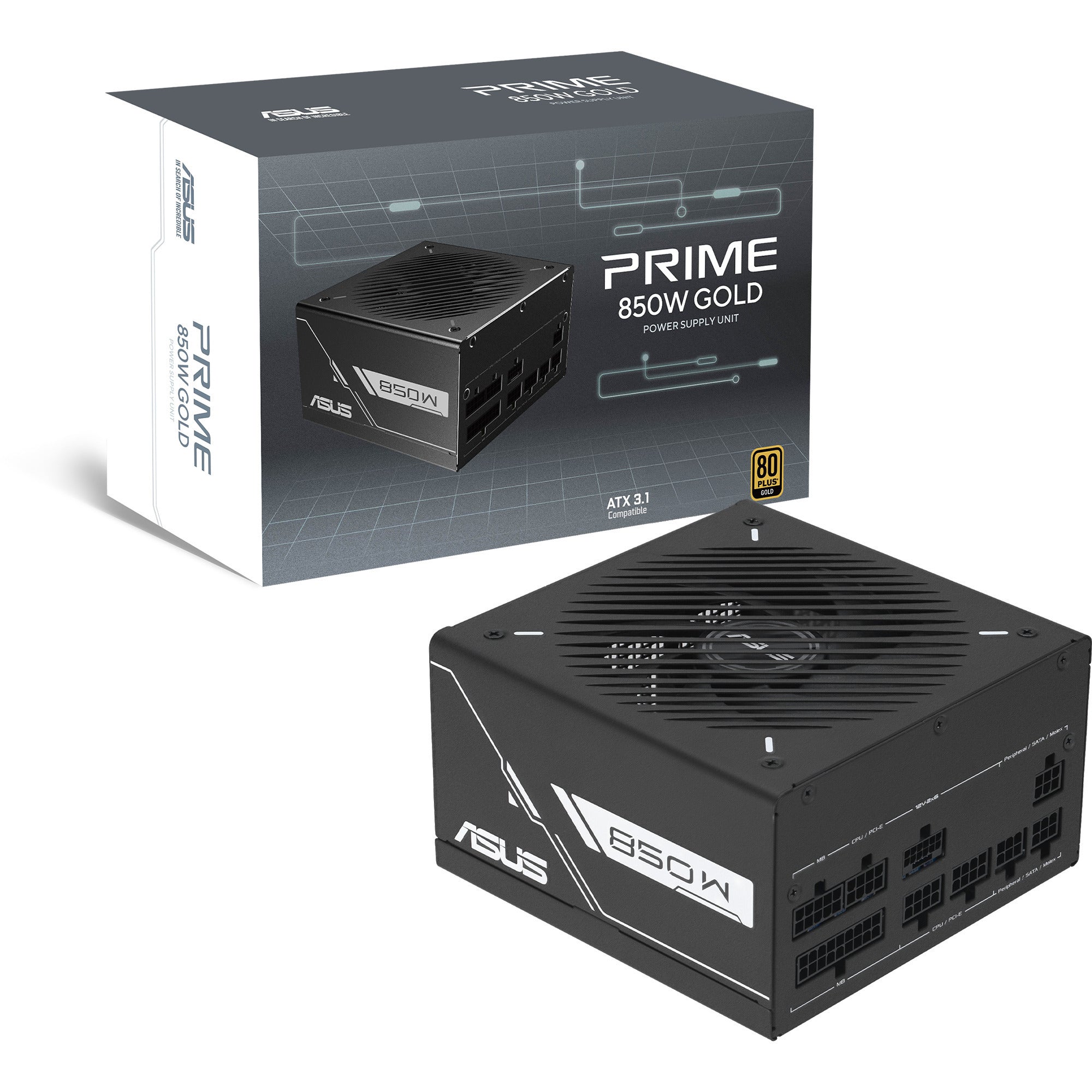 Asus prime gold black edition modulaire 850 watt voeding (zwart, 1x 12v-2x6, 3x pcie)