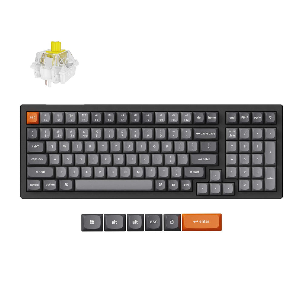 Keychron k4 max-b4 rgb mechanisch toetsenbord (zwart, us lay-out (qwerty), super banana, 96%, rgb, double-shot pbt keycaps, bluetooth | usb-c | 2.4 ghz)