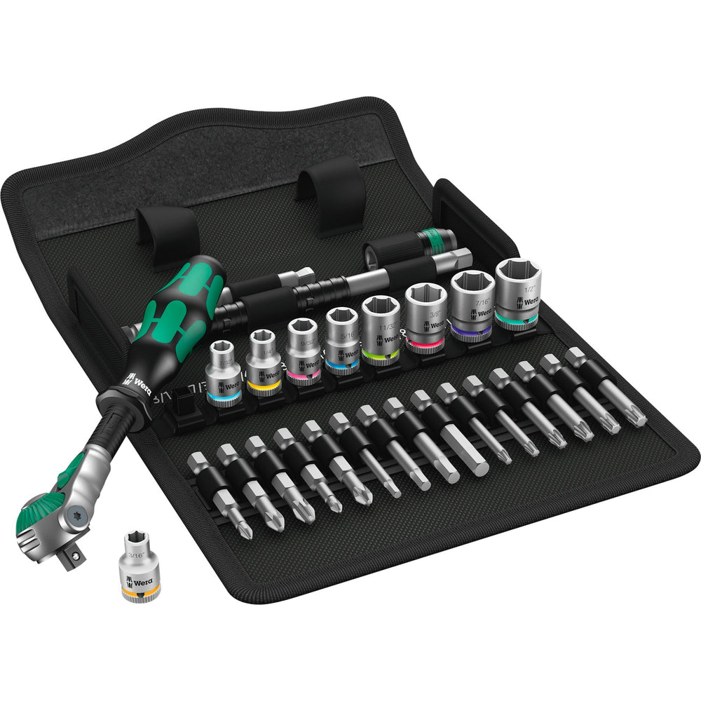 Wera 8100 sa 9 zyklop speed-ratelset gereedschapsset (zwart groen, 1 4 -aandrijving, 28-delig)