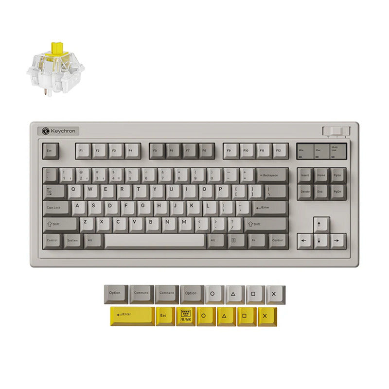 Keychron r3-m4 qmk wireless mechanical keyboard (grijs, us lay-out (qwerty), super banana, 80% (tkl), rgb, cherry pbt, hot swap, 2.4 ghz bluetooth 5.3 usb-c)