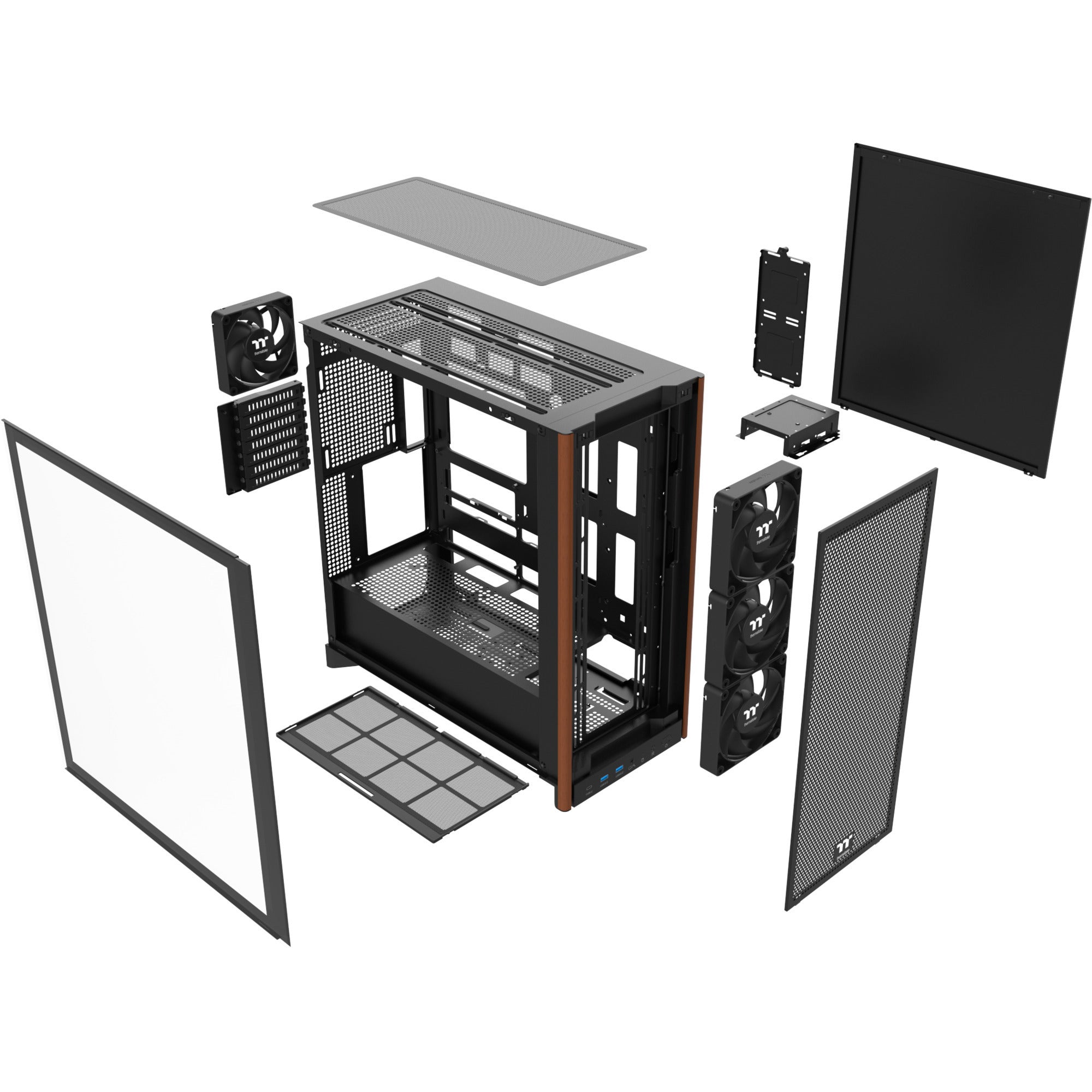 Thermaltake s370 ws midi tower behuizing (zwart | 2x usb-a | 1x usb-c | tempered glass)