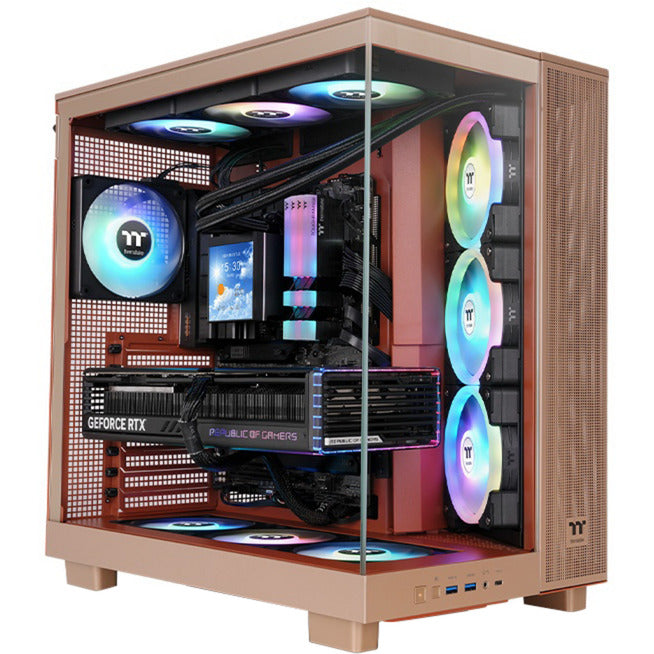 Thermaltake view 380 xl tg argb gravel sand midi tower behuizing (lichtbruin | 2x usb-a | 1x usb-c | rgb | window)
