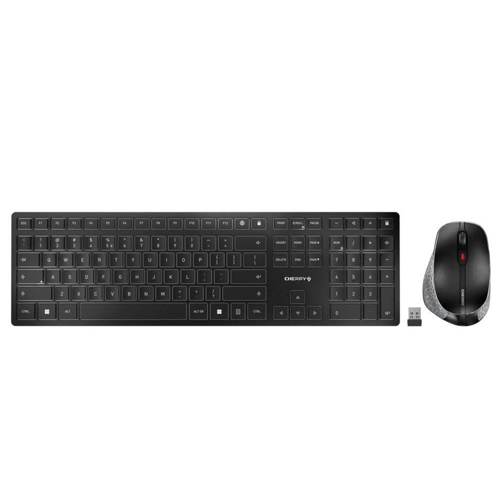 Cherry dw 9500 slim draadloze desktopset (zwart, eu lay-out (qwerty), scissor switches, 100%, 3.000 dpi, 2.4 ghz bluetooth 4.2)