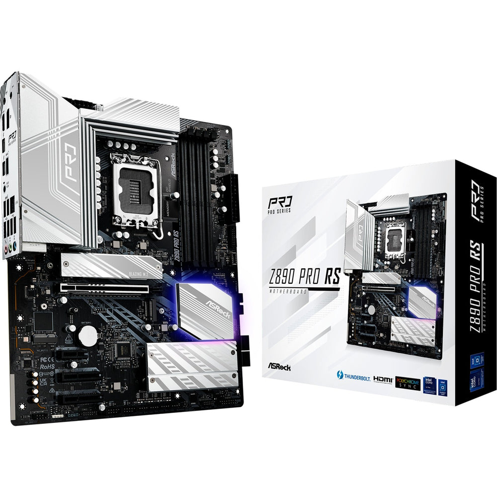 Asrock z890 pro rs socket 1851 moederbord (zwart wit, raid, 2.5 gb-lan, sound, atx)